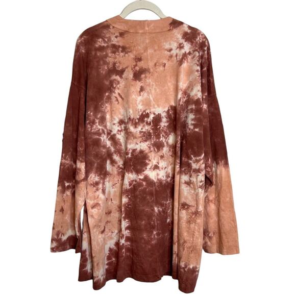 Free People We The Free Tie Dye Long Sleeve Tee Large Cabernet Combo Oversized - Picture 3 of 6
